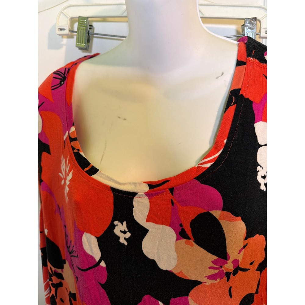LuLaRoe Floral Mesh Back Tank Top Red Pink Tropical Hibiscus Sleeveless XL - Picture 3 of 9